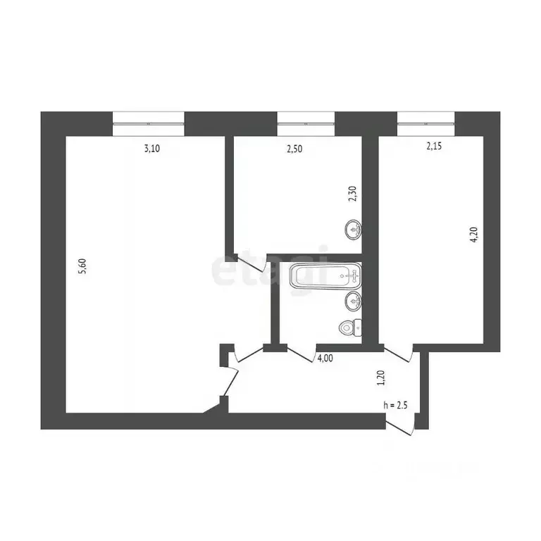 2-к кв. Бурятия, Улан-Удэ ул. Гагарина, 39 (43.4 м) - Фото 2