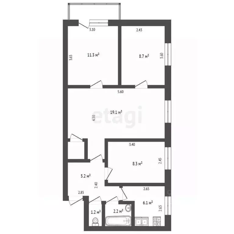 4-к кв. Кемеровская область, Прокопьевск Кирпичная ул., 3 (63.1 м) - Фото 1