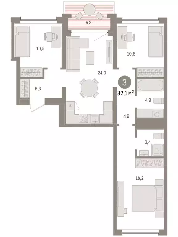 3-комнатная квартира: Тюмень, ЖК Дом у Озера (82.1 м) - Фото 1