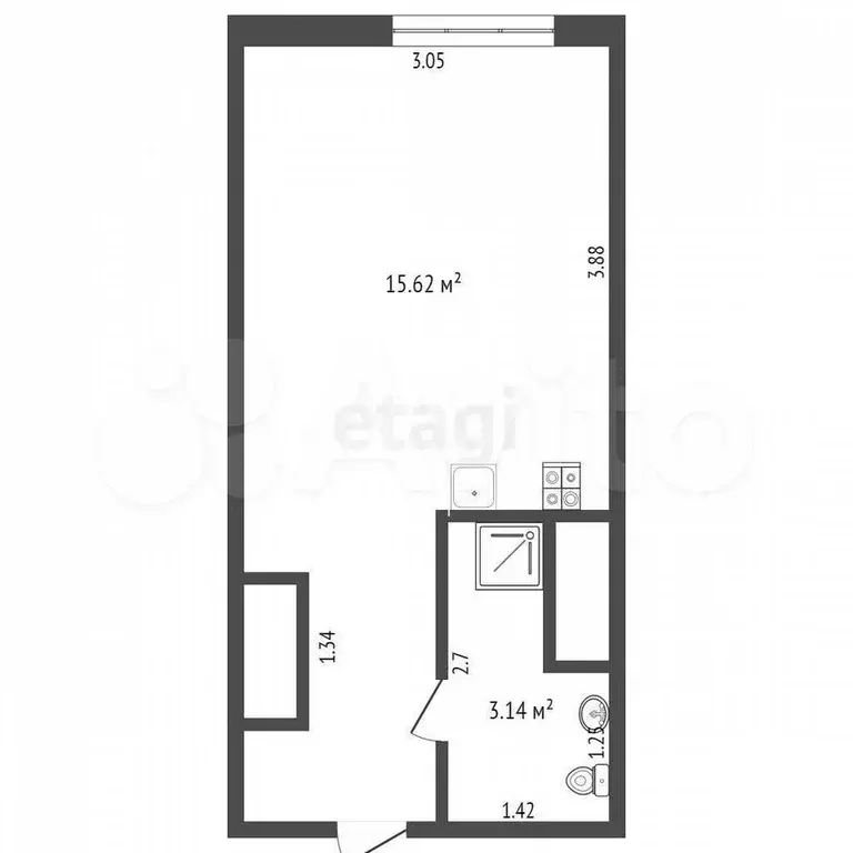 Квартира-студия, 25 м, 1/30 эт. - Фото 1