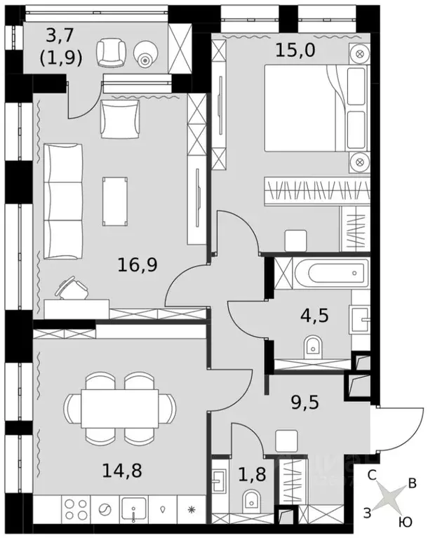 2-к кв. Москва Шелепихинская наб., 38к5 (64.3 м) - Фото 2