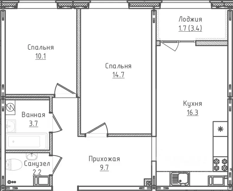 2-к кв. Новгородская область, Великий Новгород ул. Королева, 13 (58.4 ... - Фото 1