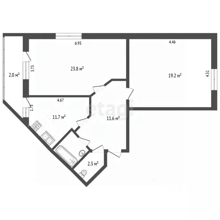 2-к кв. Псковская область, Псков ул. Новоселов, 5А (71.4 м) - Фото 2