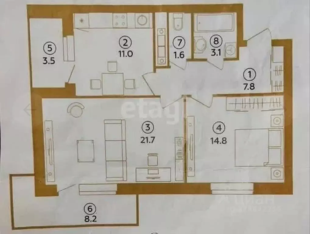 2-к кв. Липецкая область, Липецк ул. М.И. Неделина, 3А (71.7 м) - Фото 1
