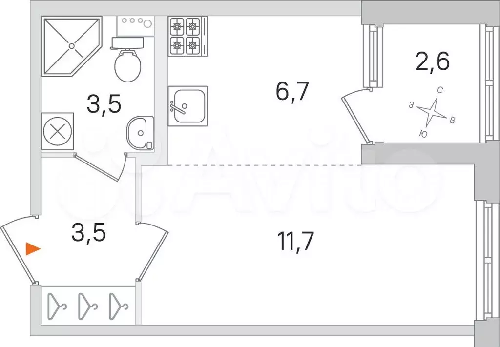 Квартира-студия, 26,7 м, 1/4 эт. - Фото 0