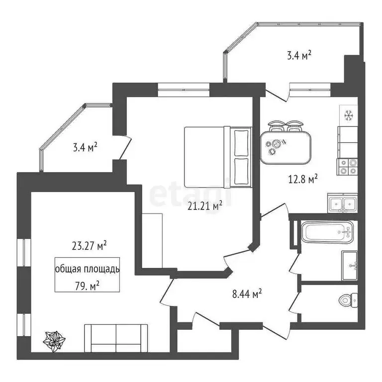 2-комнатная квартира: Новосибирск, улица Тюленина, 28 (79 м) - Фото 0