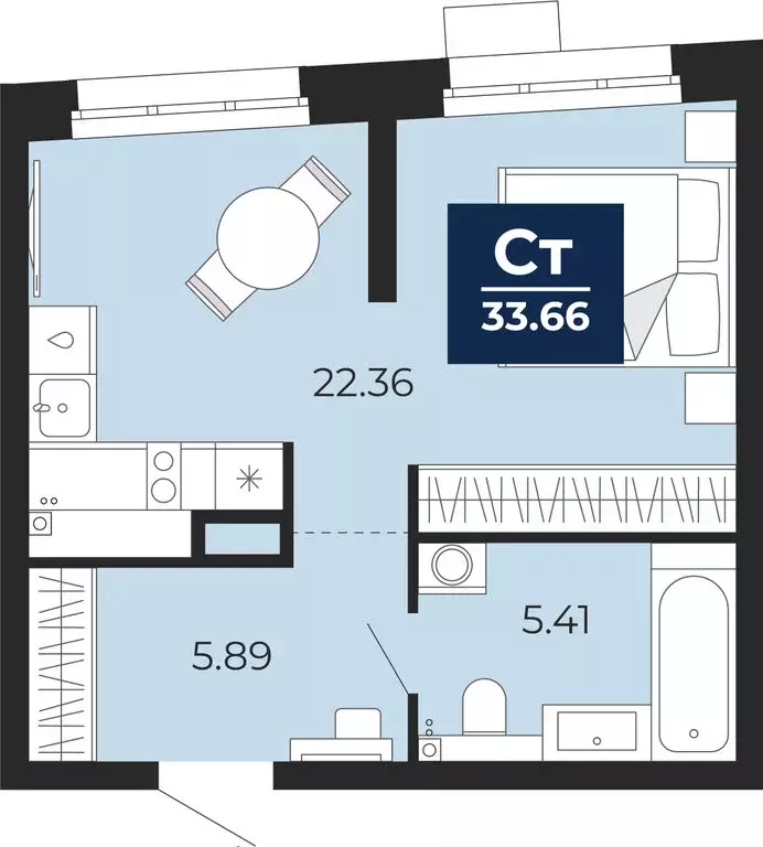 Квартира-студия: Тюмень, Арктическая улица, 12 (33.66 м) - Фото 1
