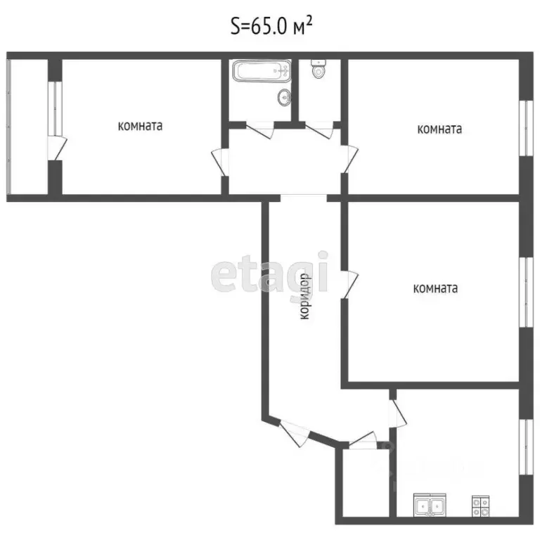 3-к кв. Челябинская область, Челябинск Комсомольский просп., 109 (65.0 ... - Фото 2