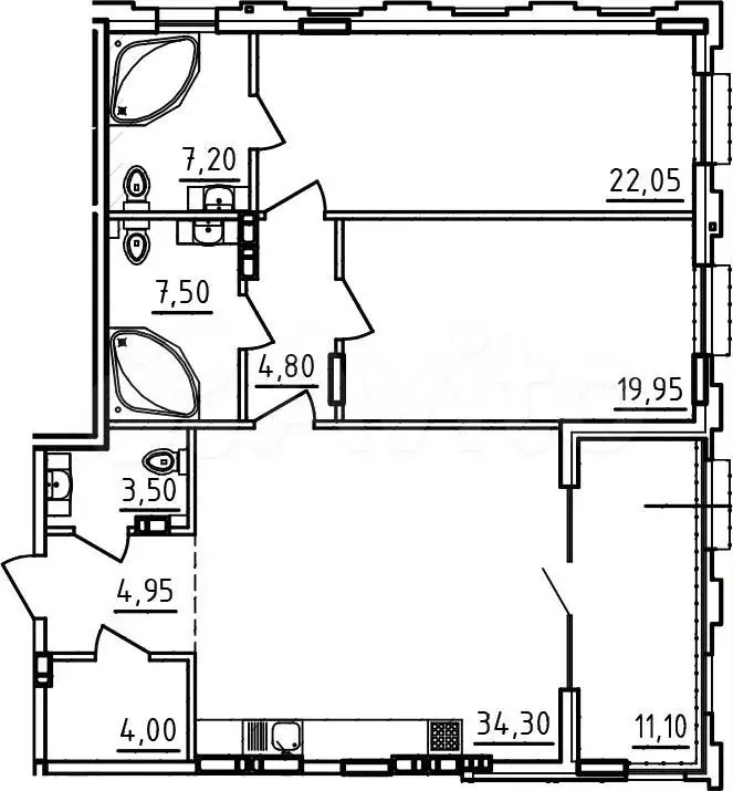 3-к. квартира, 114 м, 4/9 эт. - Фото 1