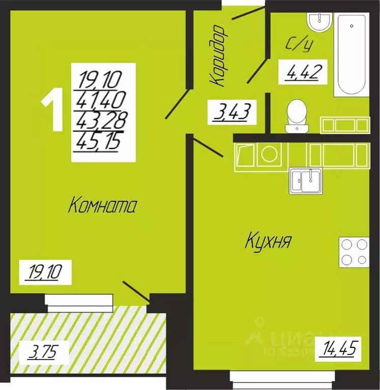 1-к кв. Смоленская область, Смоленск ул. Седова, 8Б (45.16 м) - Фото 0