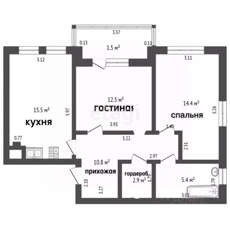 2-к кв. Калининградская область, Светлогорск Яблоневая ул., 17к3 (61.5 ... - Фото 2