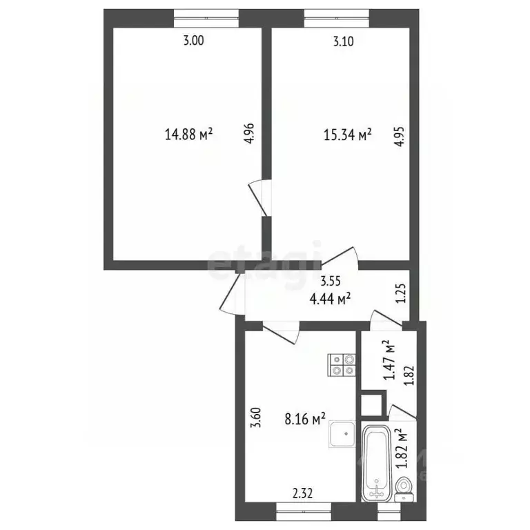 2-к кв. Костромская область, Нерехта ул. Маяковского, 32 (46.1 м) - Фото 2