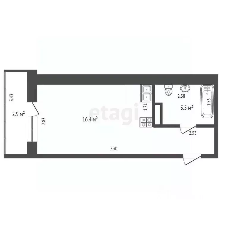 Студия Тюменская область, Тюмень ул. Новоселов, 107к1 (15.2 м) - Фото 0