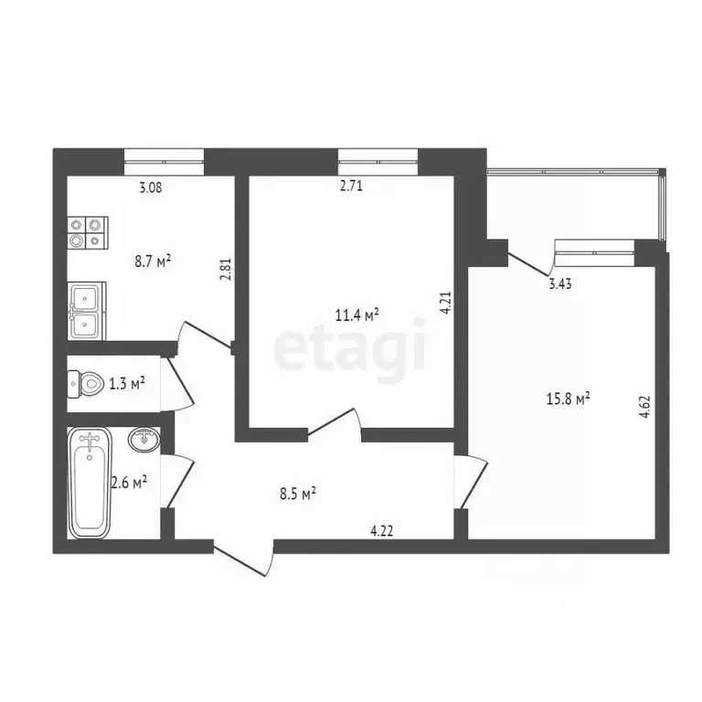 2-к кв. Крым, Щелкино Ленинский район, 3-й мкр, 93 (50.1 м) - Фото 2