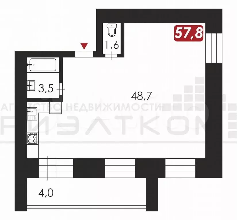 2-к. квартира, 58,8 м, 4/9 эт. - Фото 0