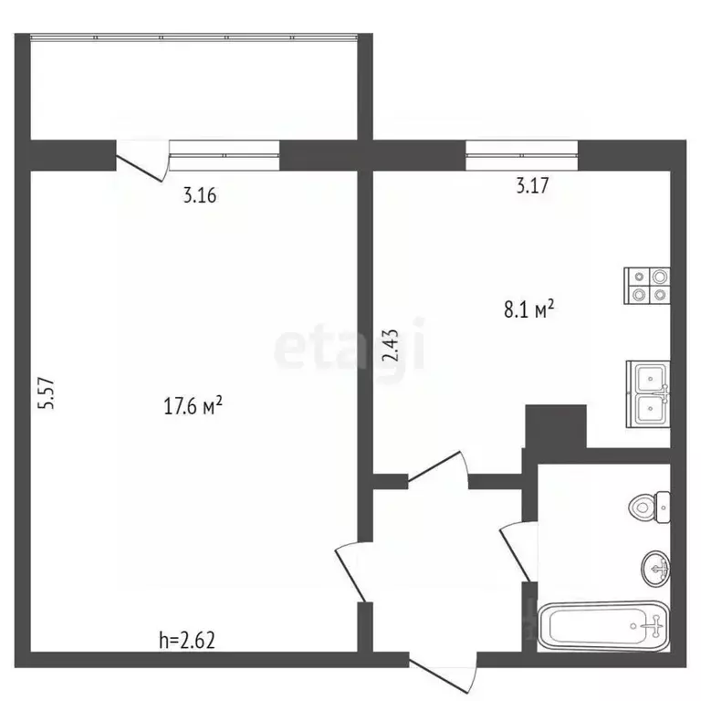 1-к кв. Ямало-Ненецкий АО, Ноябрьск ул. 40 лет Победы, 11 (33.7 м) - Фото 1