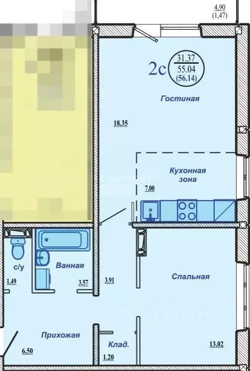 2-к кв. Новосибирская область, Новосибирск Бронная ул., 28 (55.04 м) - Фото 1