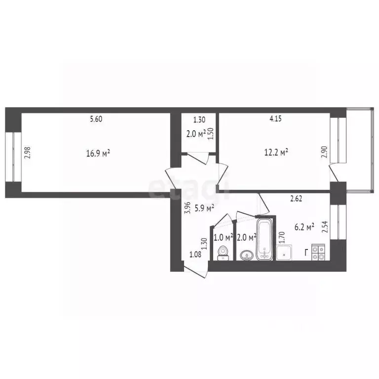 2-к кв. Тюменская область, Ишим ул. Чехова (47.0 м) - Фото 1