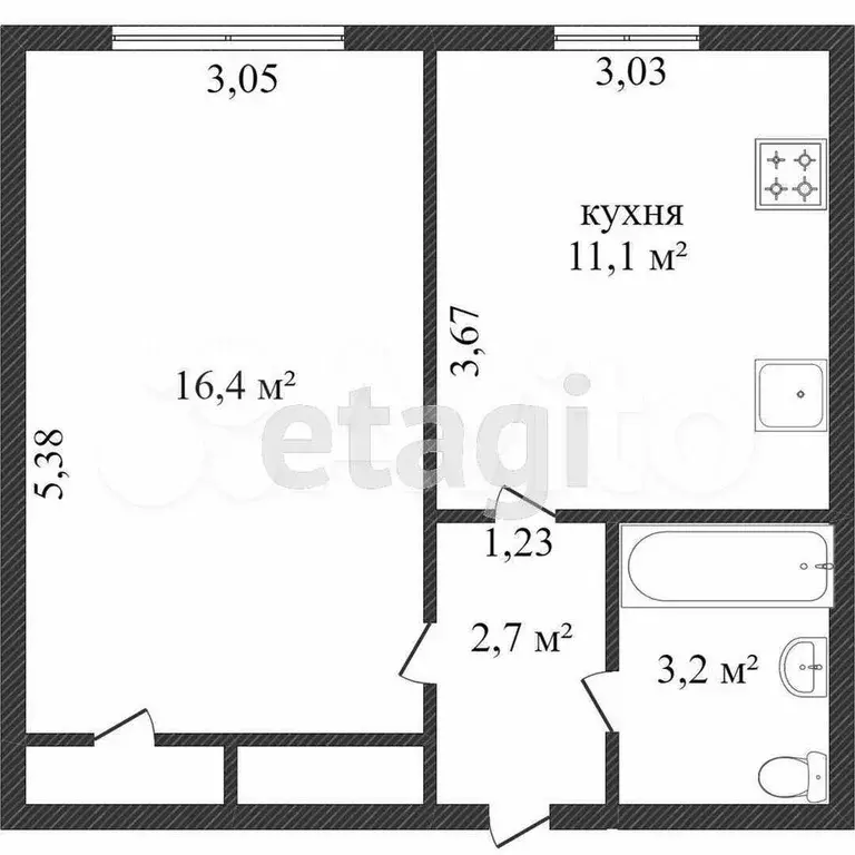 1-к. квартира, 31 м, 4/5 эт. - Фото 0
