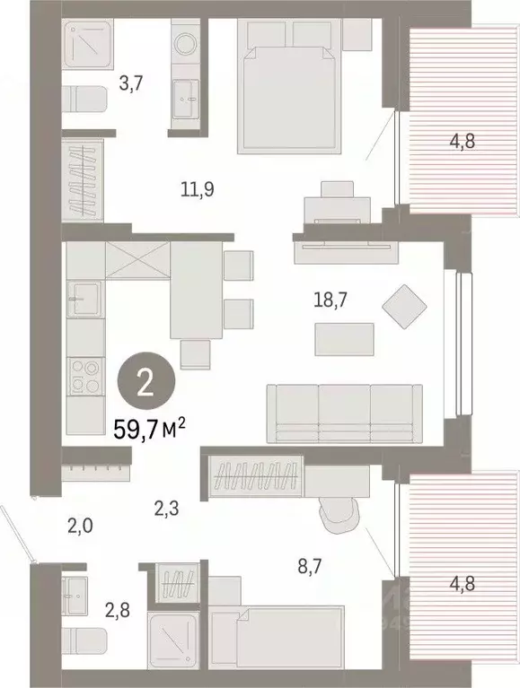 2-к кв. Новосибирская область, Новосибирск Лебедевский кв-л,  (59.7 м) - Фото 0