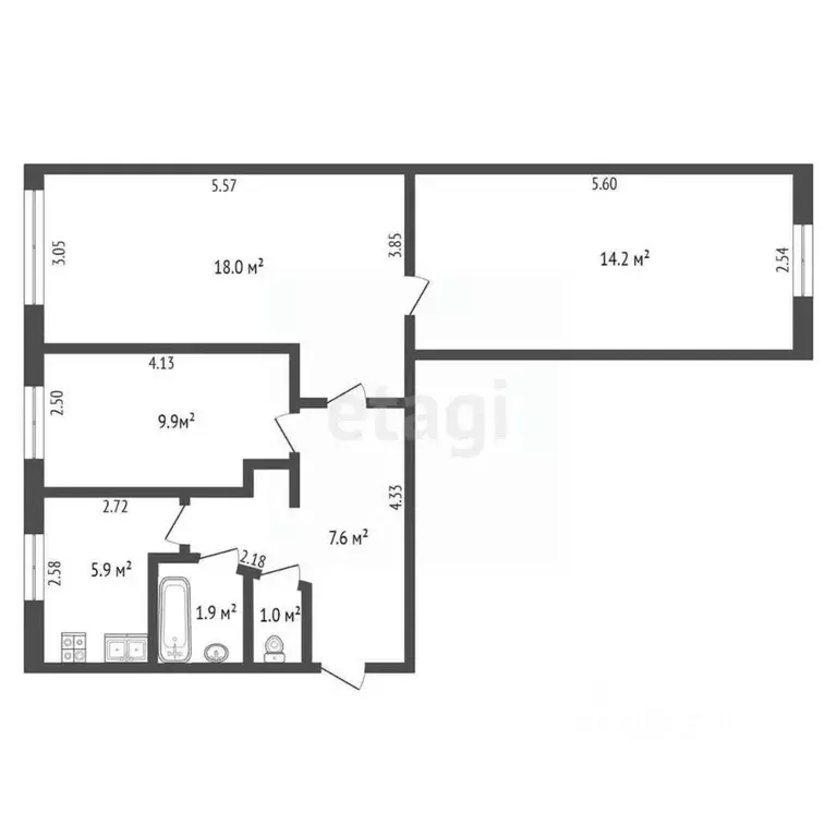 3-к кв. Башкортостан, Стерлитамак ул. Шаймуратова, 5Б (58.5 м) - Фото 1