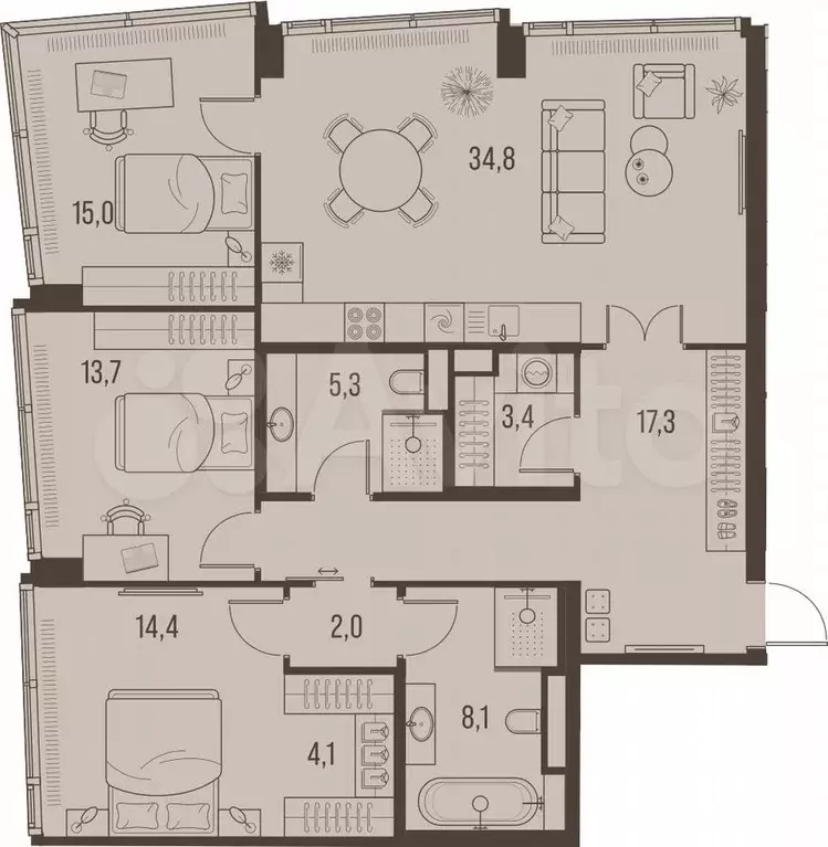 4-к. квартира, 118,1 м, 13/32 эт. - Фото 0