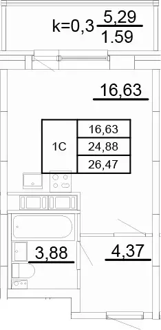 Продаётся квартира-студия, 26.47 м - Фото 1
