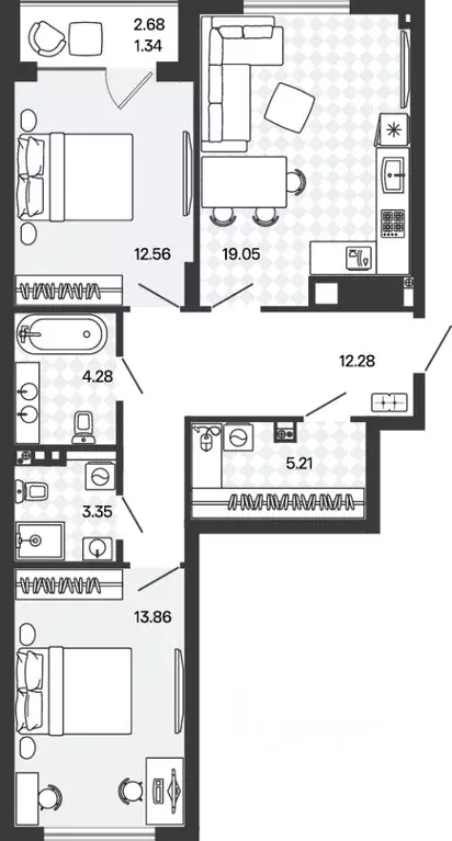 2-к кв. Калининградская область, Гурьевский муниципальный округ, пос. ... - Фото 1