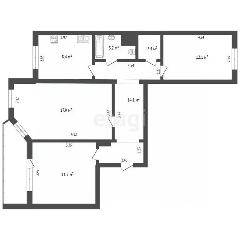 3-к кв. Ханты-Мансийский АО, Сургут ул. Декабристов, 12/1 (69.6 м) - Фото 1