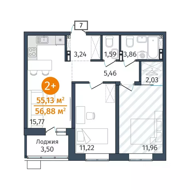 2-к кв. Тюменская область, Тюменский муниципальный округ, д. Дударева ... - Фото 1