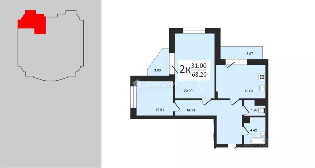 2-к кв. Владимирская область, Владимир ул. Лакина, 2Б (68.2 м) - Фото 1