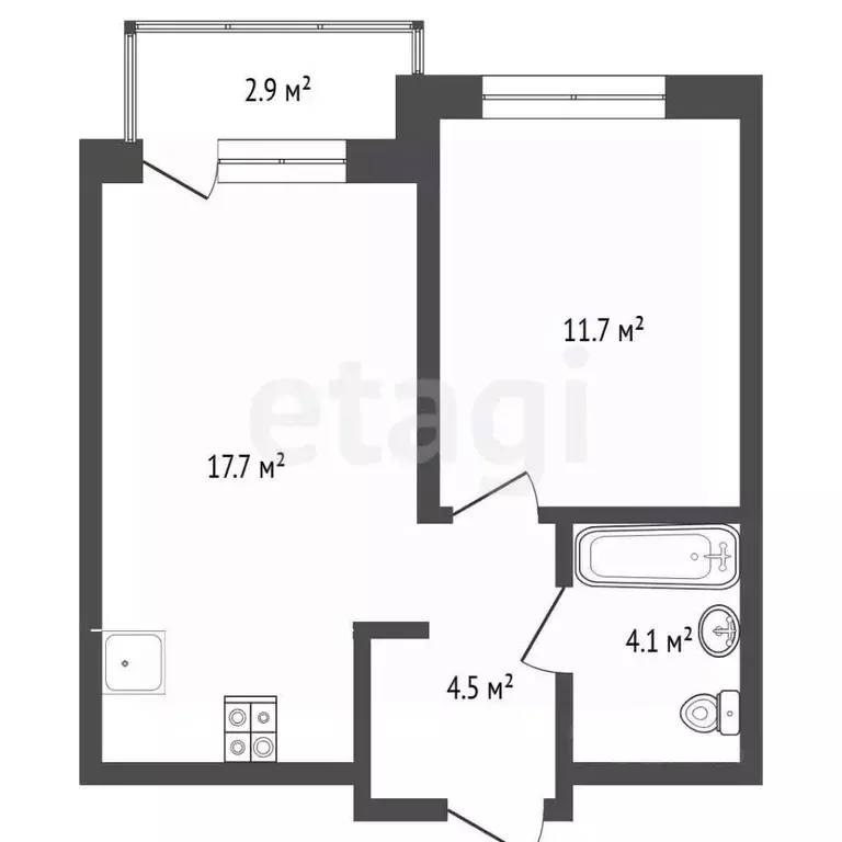 1-к кв. Тюменская область, Тюмень проезд Капитана Куликова, 7 (38.0 м) - Фото 2