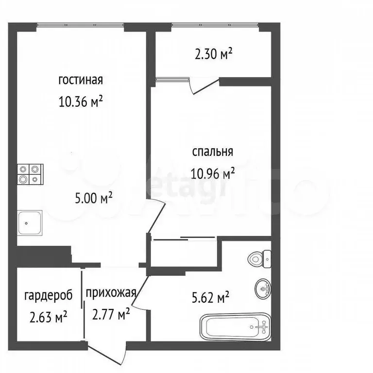 1-к. квартира, 39,6 м, 4/9 эт. - Фото 0