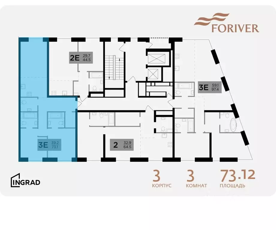 3-к кв. Москва Г мкр, Форивер жилой комплекс, 3 (73.12 м) - Фото 1
