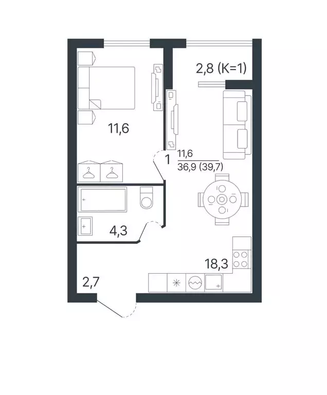 1-комнатная квартира: Тверь, Новая улица, 2 (39.7 м) - Фото 2