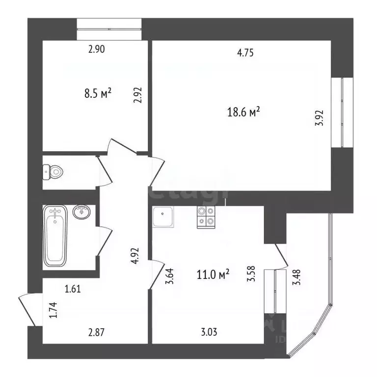 2-к кв. Тамбовская область, Тамбов Мичуринская ул., 2А (51.1 м) - Фото 2