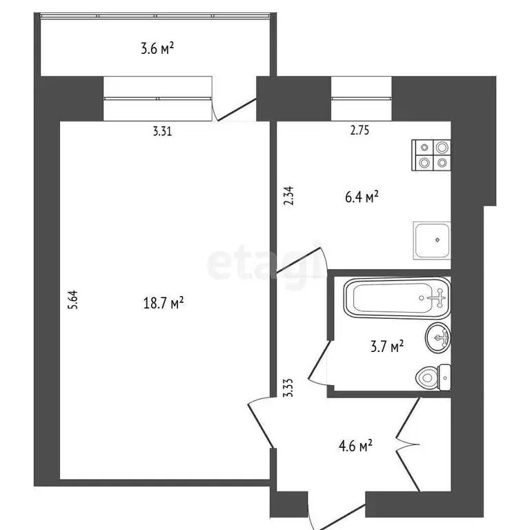 Квартира, 1 комната, 29.2 м - Фото 1