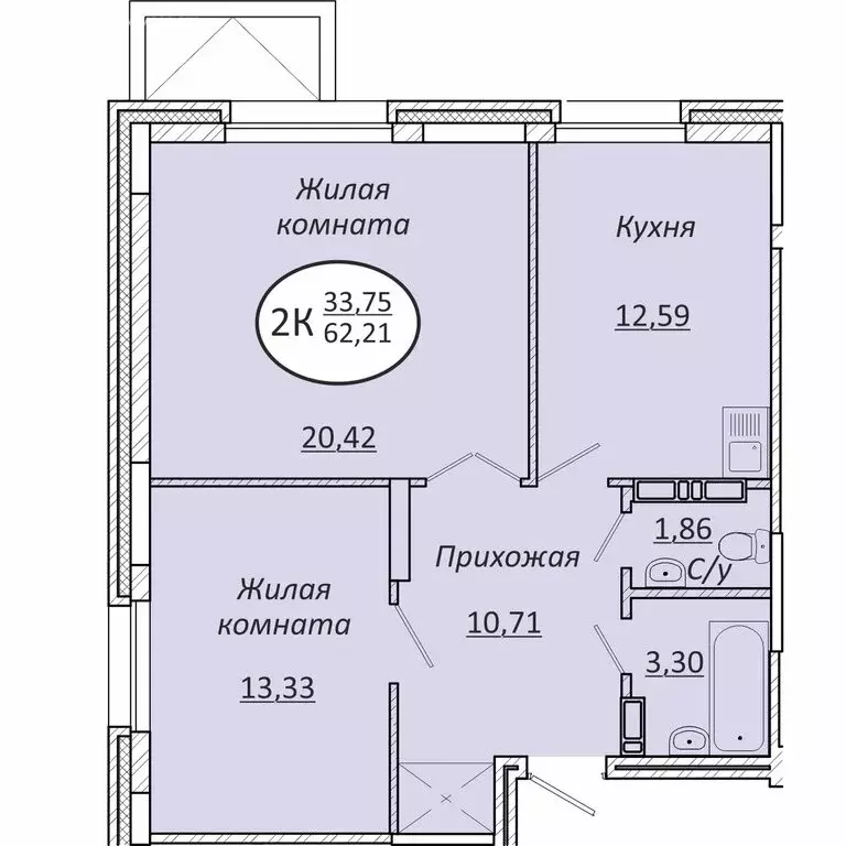 2-комнатная квартира: новосибирск, октябрьский район (62.21 м) - Фото 0