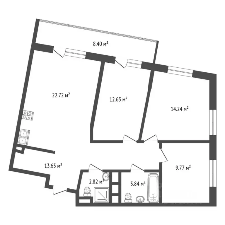 3-к кв. Ленинградская область, Всеволожский район, Свердловское ... - Фото 2