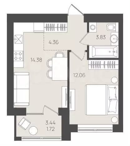 1-к. квартира, 36,4 м, 2/5 эт. - Фото 1