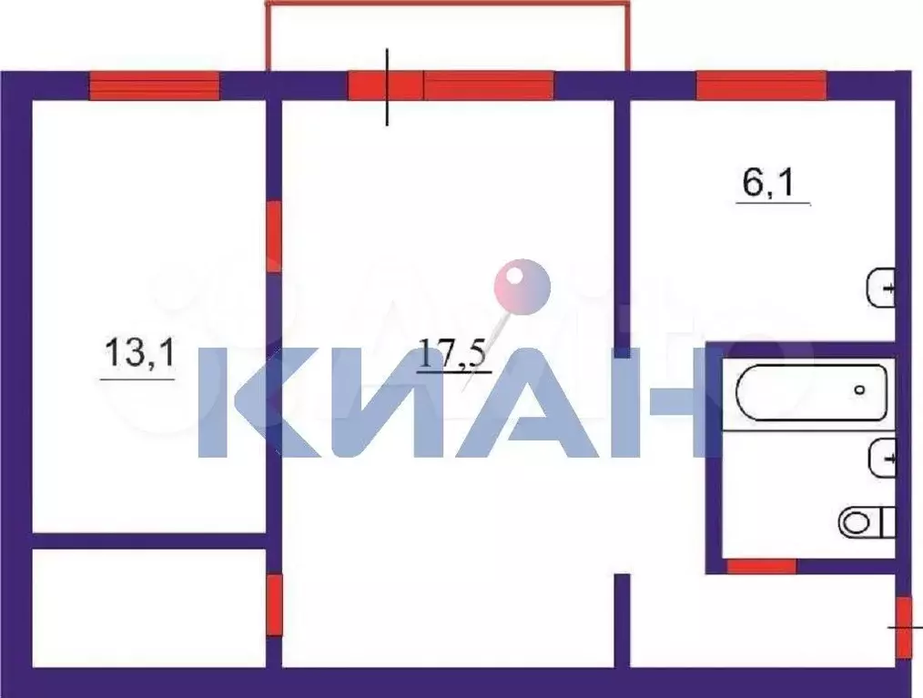 2-к. квартира, 45,5 м, 3/5 эт. - Фото 0