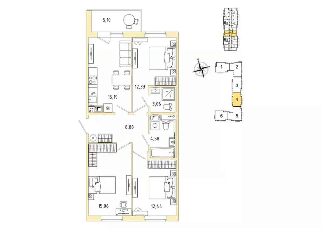 3-к кв. Ленинградская область, Гатчина Въезд мкр,  (74.09 м) - Фото 1