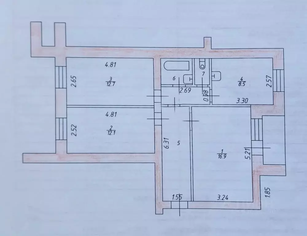 3-к кв. Татарстан, Казань ул. Декабристов, 8 (67.0 м) - Фото 2