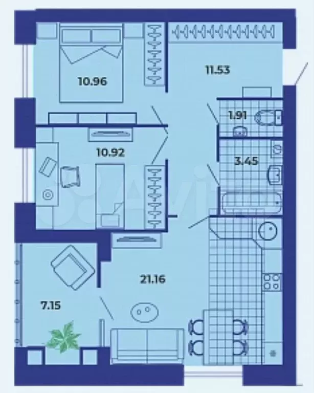2-к. квартира, 67,1 м, 4/9 эт. - Фото 1