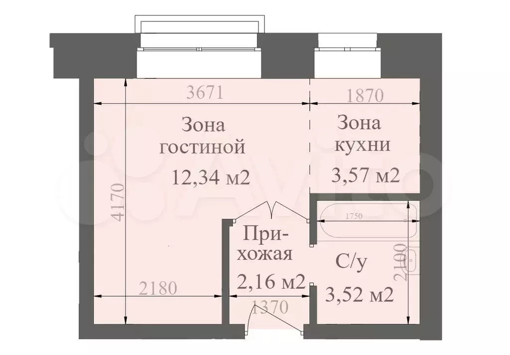 Квартира-студия, 22,1 м, 2/4 эт. - Фото 0