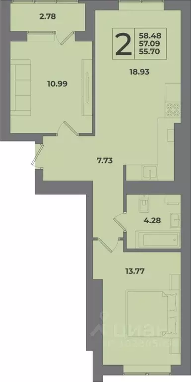 2-к кв. Калининградская область, Калининград Петровский мкр,  (58.48 ... - Фото 1