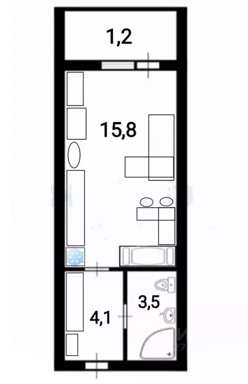 Студия Санкт-Петербург пос. Шушары, пер. Вилеровский, 6 (24.6 м) - Фото 1