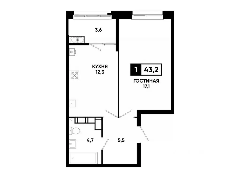 1-к кв. Ставропольский край, Ставрополь ул. Андрея Голуба, 12к8 (43.2 ... - Фото 0