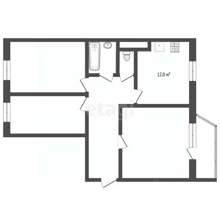 3-к кв. Тюменская область, Тюмень ул. Михаила Сперанского, 27 (72.2 м) - Фото 2