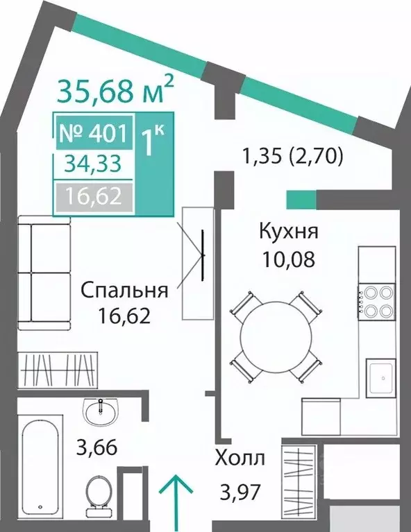1-к кв. Крым, Симферополь Барбарис жилой комплекс (35.68 м) - Фото 0